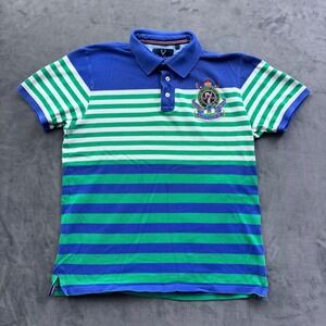 Allen Solly Sport Mens Large Blue Green Striped Kings Derby Sport Club Polo